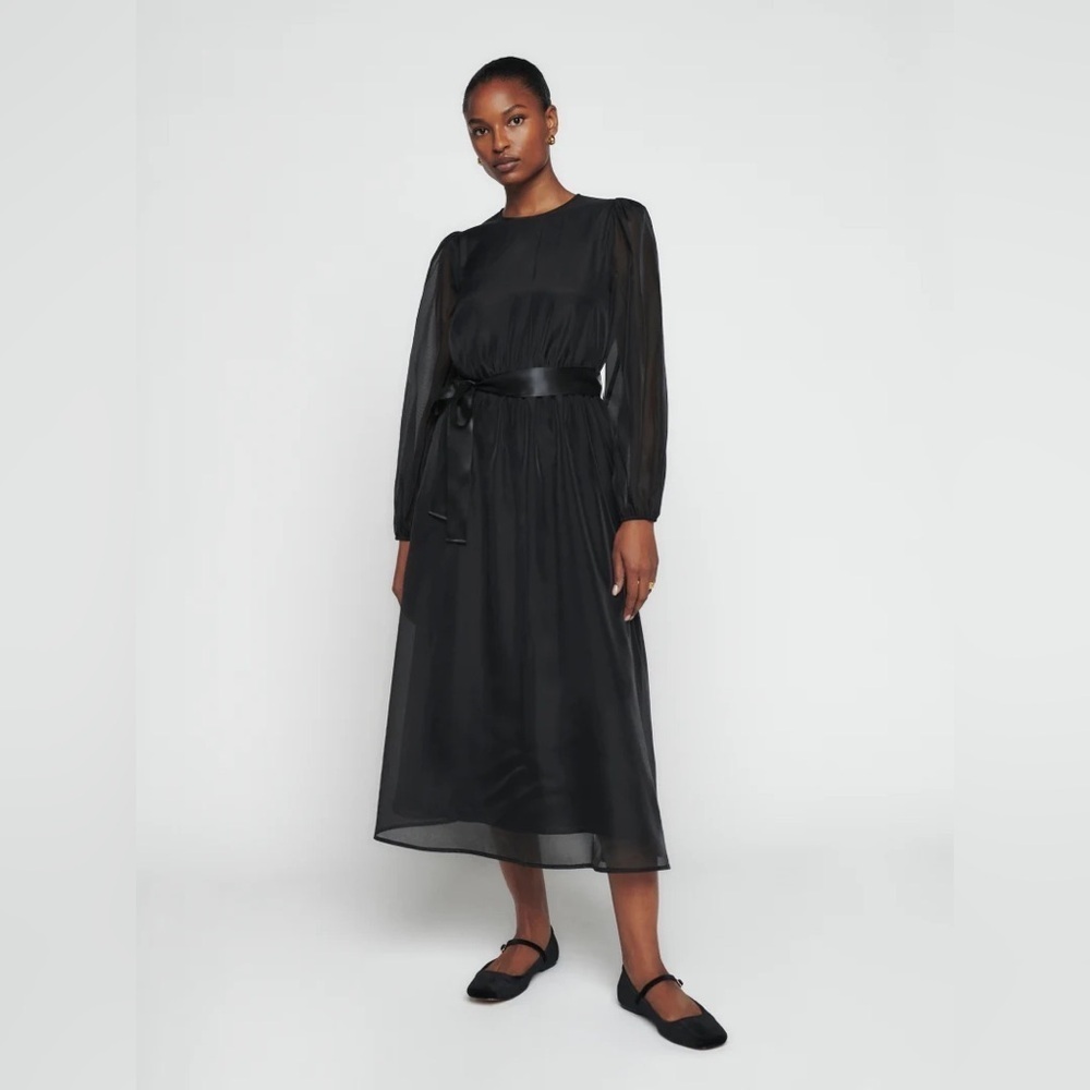 Reformation Meesha Dress Black Sheer Open Back NEW $378 B3086
